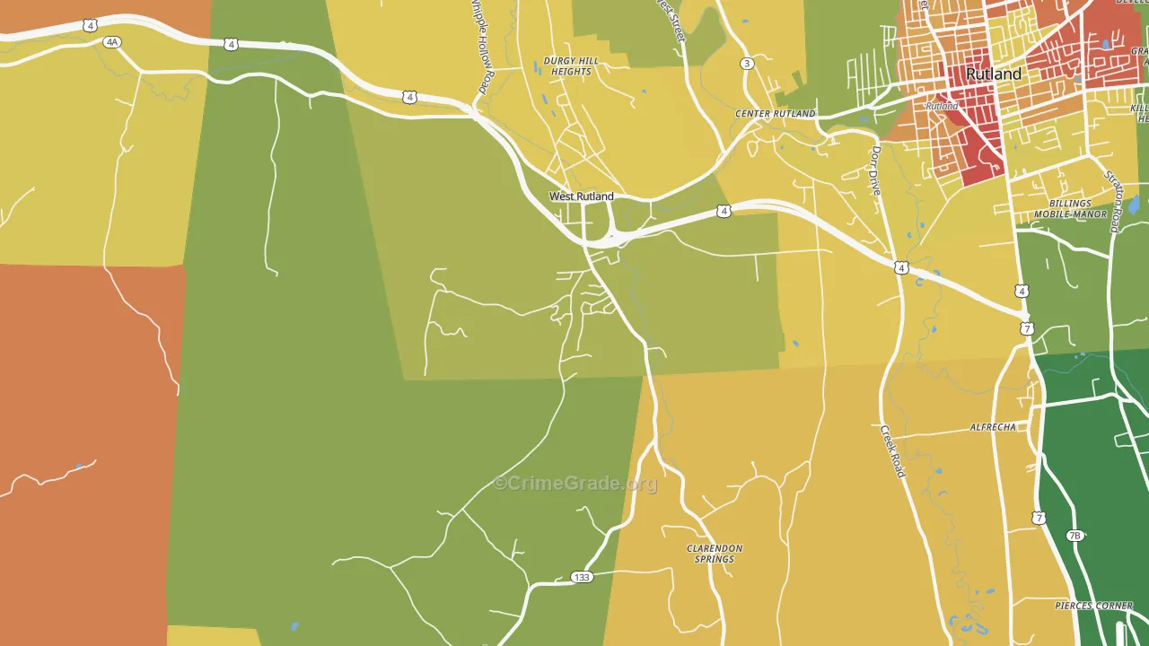 West Rutland, VT Map of Burglary Rates
