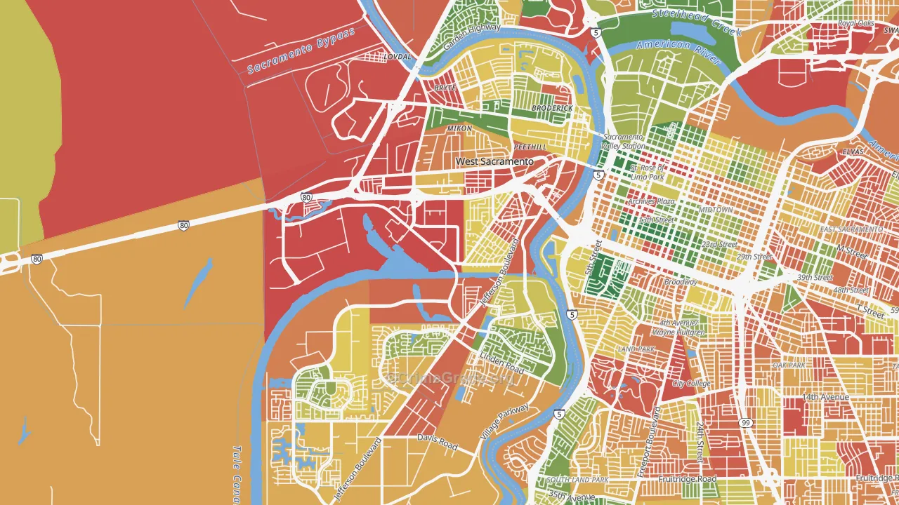 West Sacramento, CA Map of Burglary Rates
