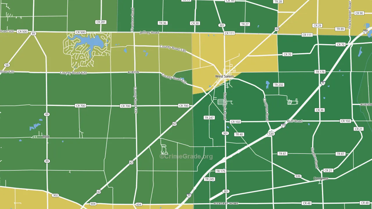 West Salem, OH Map of Burglary Rates