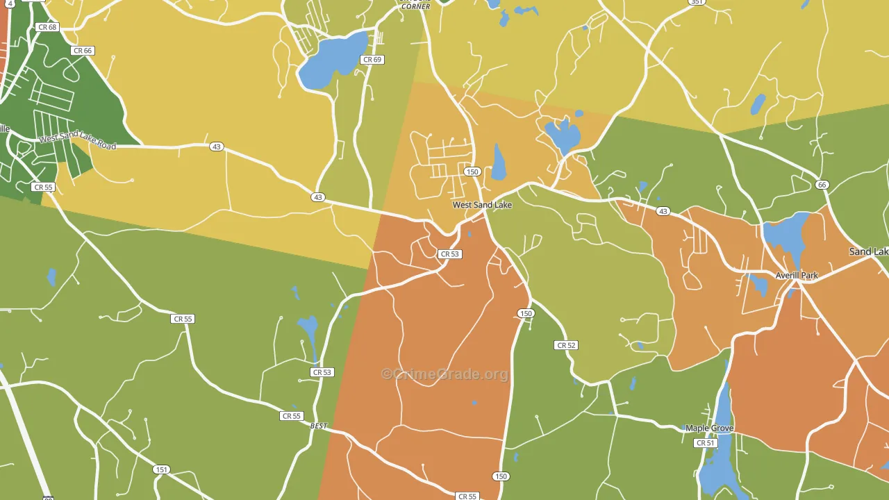 West Sand Lake, NY Map of Burglary Rates