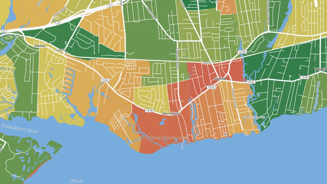 West Sayville, NY Map of Burglary Rates