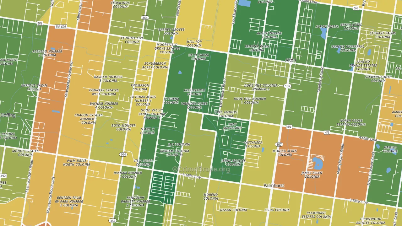 West Sharyland, Mission, TX Map of Burglary Rates
