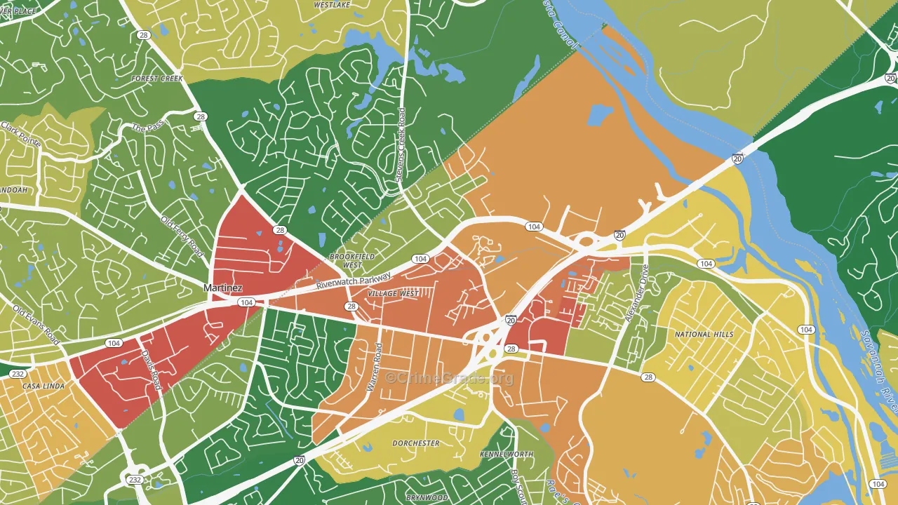 West Side, Augusta, GA Map of Burglary Rates