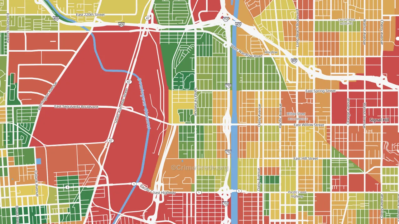 West Side, Long Beach, CA Map of Burglary Rates