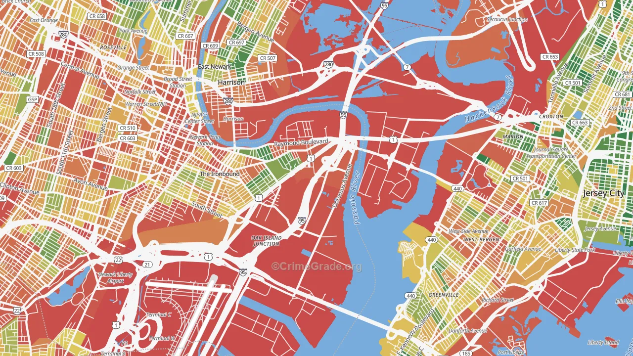 West Side, Newark, NJ Map of Burglary Rates
