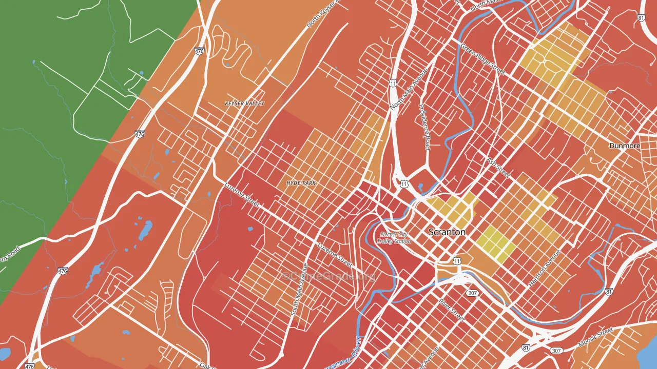 West Side, Scranton, PA Map of Burglary Rates