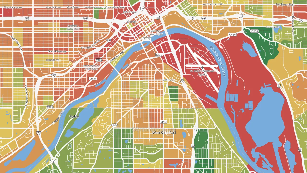 West Side, St. Paul, MN Map of Burglary Rates