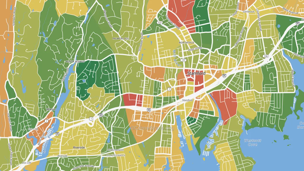 West Side, Stamford, CT Map of Burglary Rates