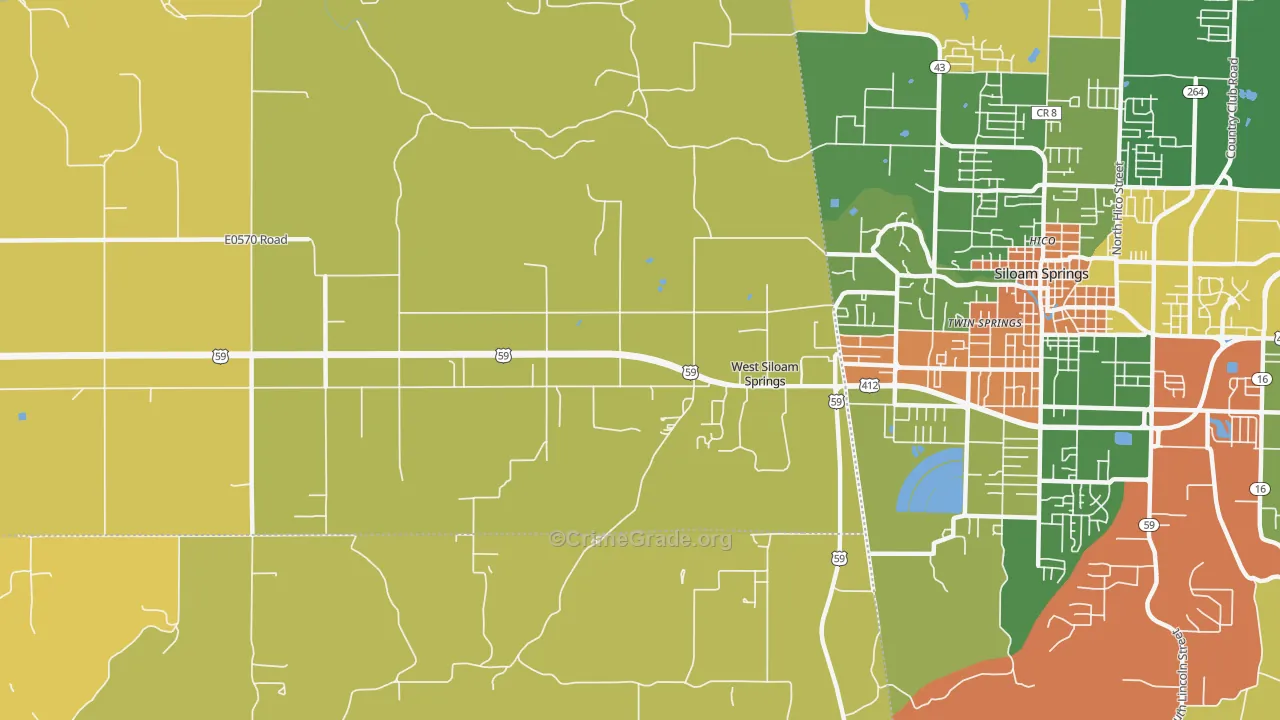 West Siloam Springs, OK Map of Burglary Rates