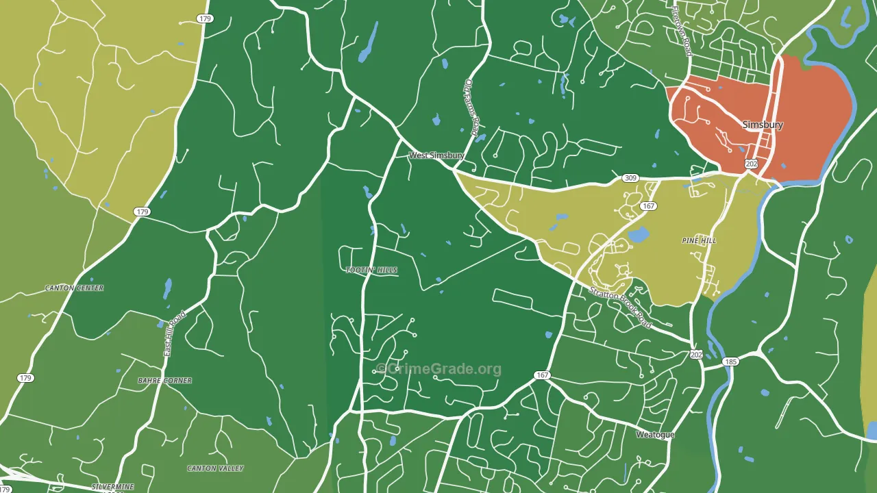 West Simsbury, CT Map of Burglary Rates