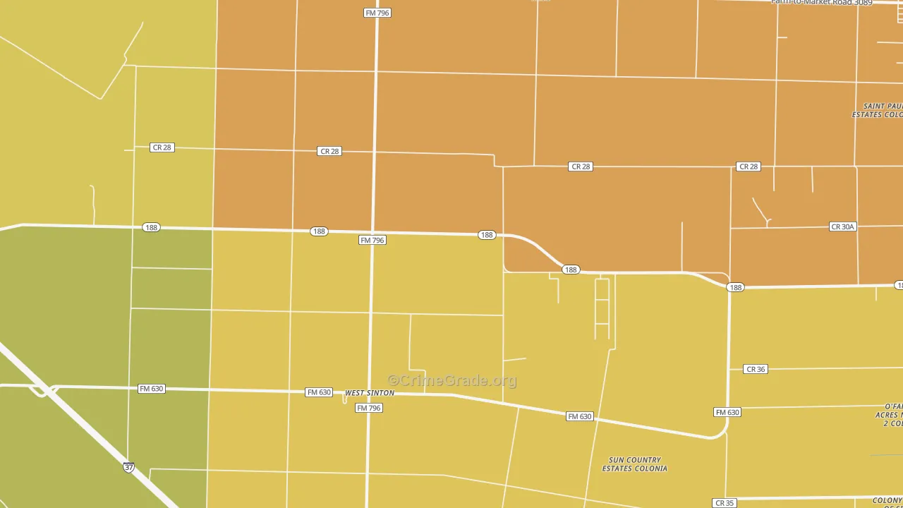 West Sinton, TX Map of Burglary Rates