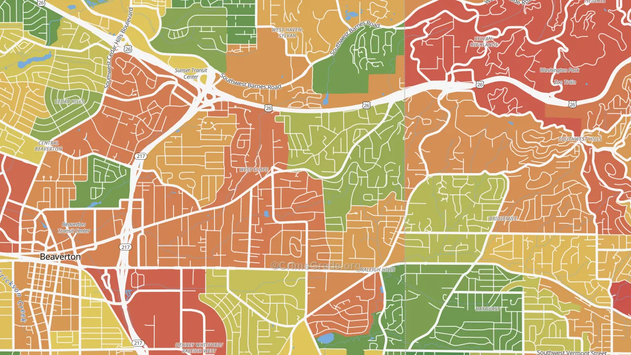 West Slope, Beaverton, OR Map of Burglary Rates