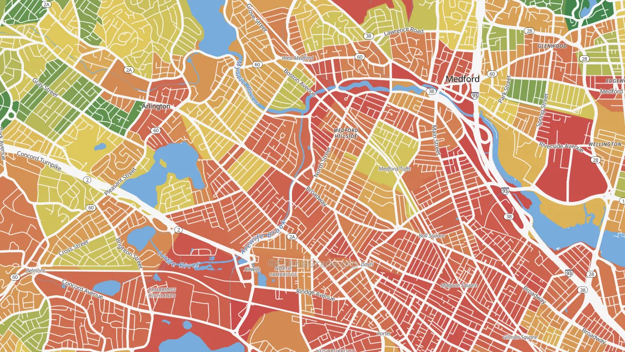 West Somerville, Somerville, MA Map of Burglary Rates