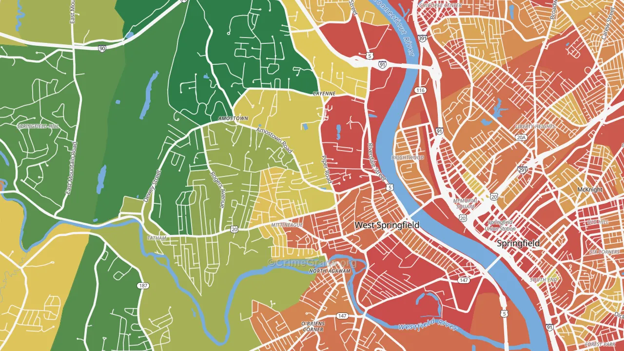 West Springfield Town, MA Map of Burglary Rates