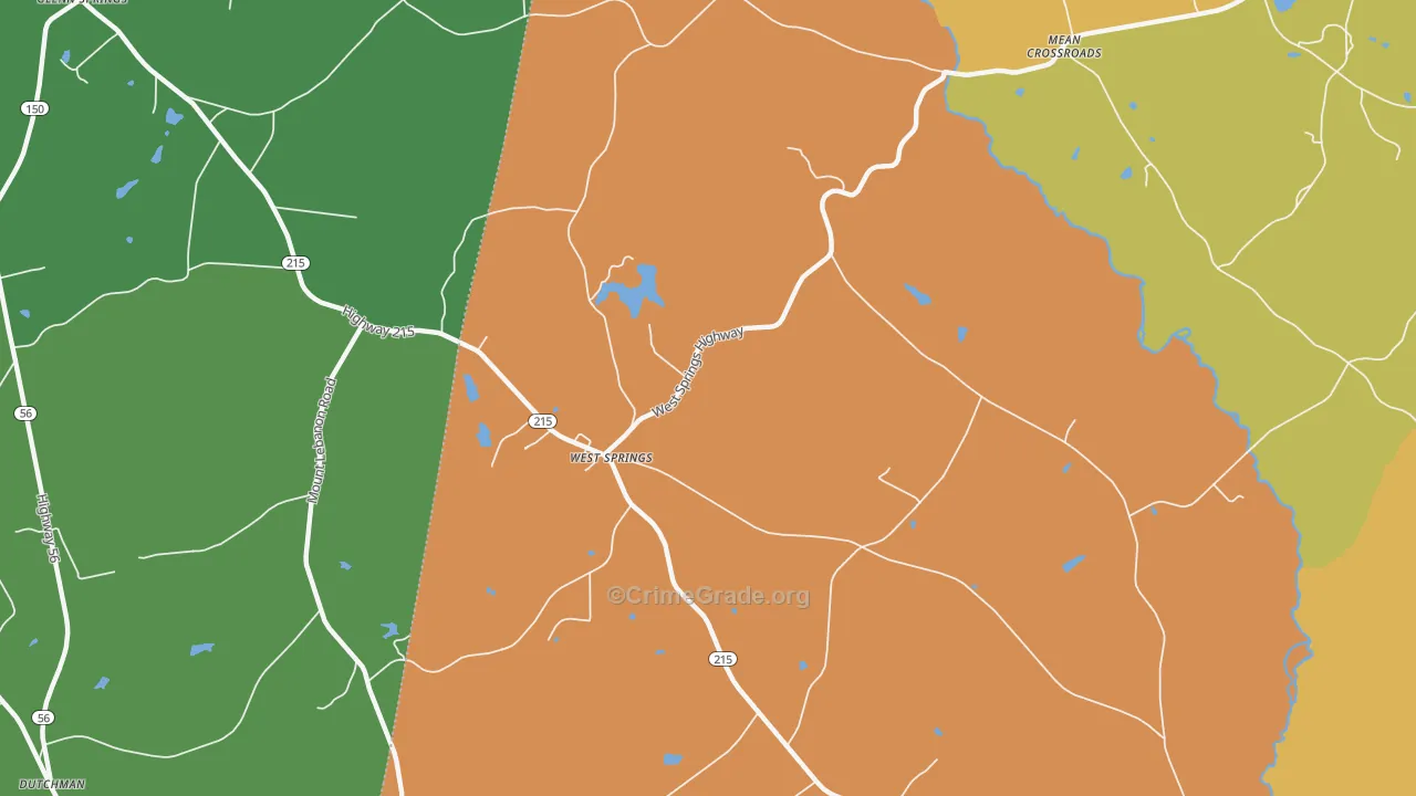 West Springs, SC Map of Burglary Rates