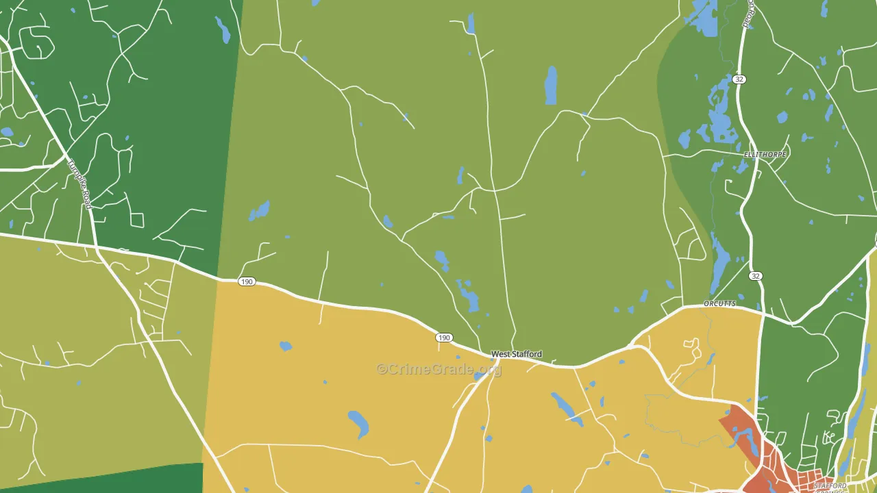 West Stafford, CT Map of Burglary Rates