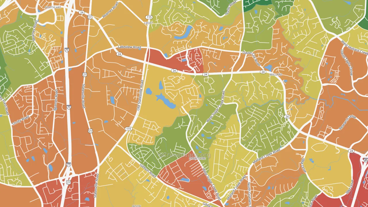 West Sugar Creek, Charlotte, NC Map of Burglary Rates
