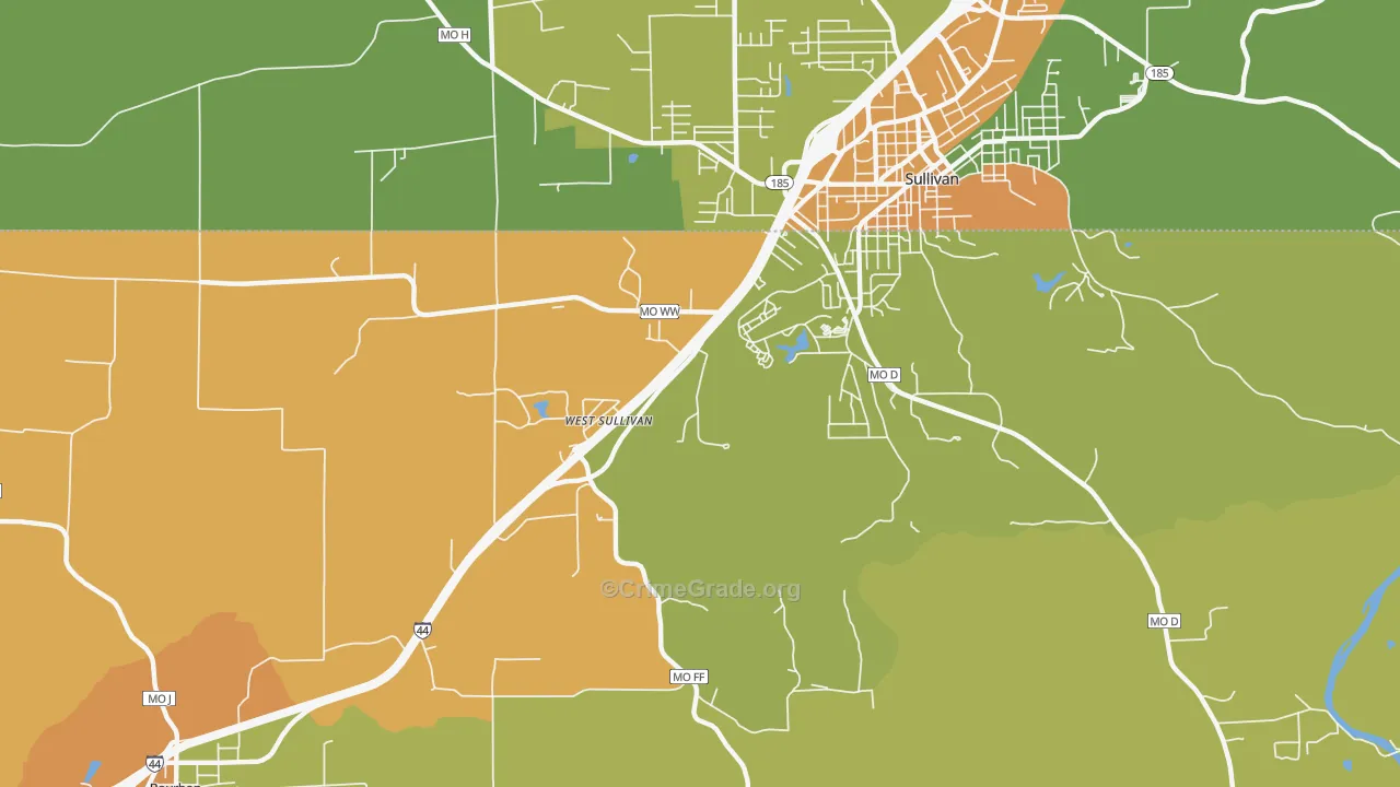 West Sullivan, MO Map of Burglary Rates