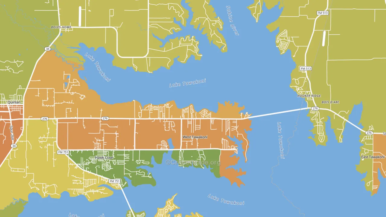 West Tawakoni, TX Map of Burglary Rates