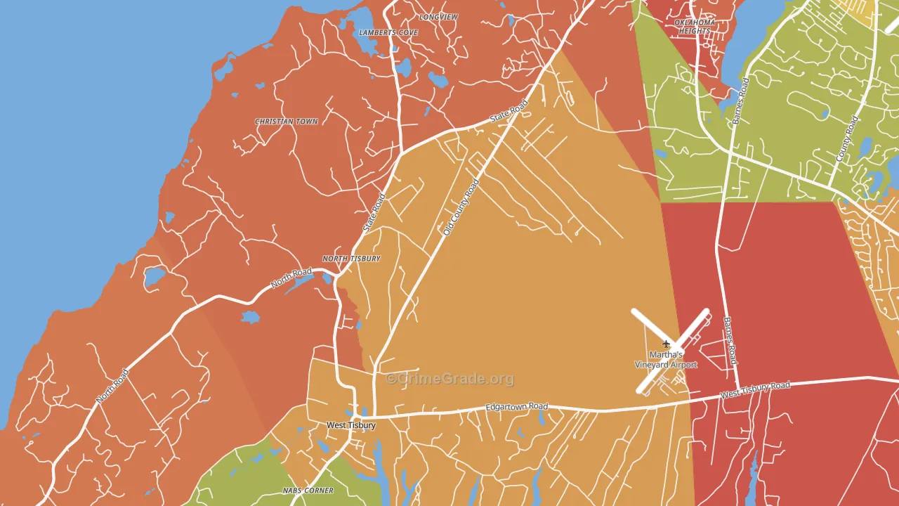 West Tisbury, MA Map of Burglary Rates