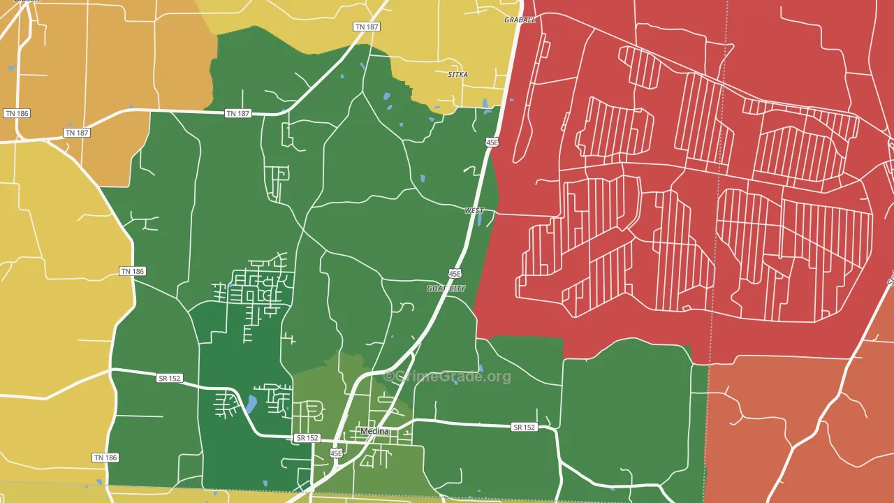 West, TN Map of Burglary Rates