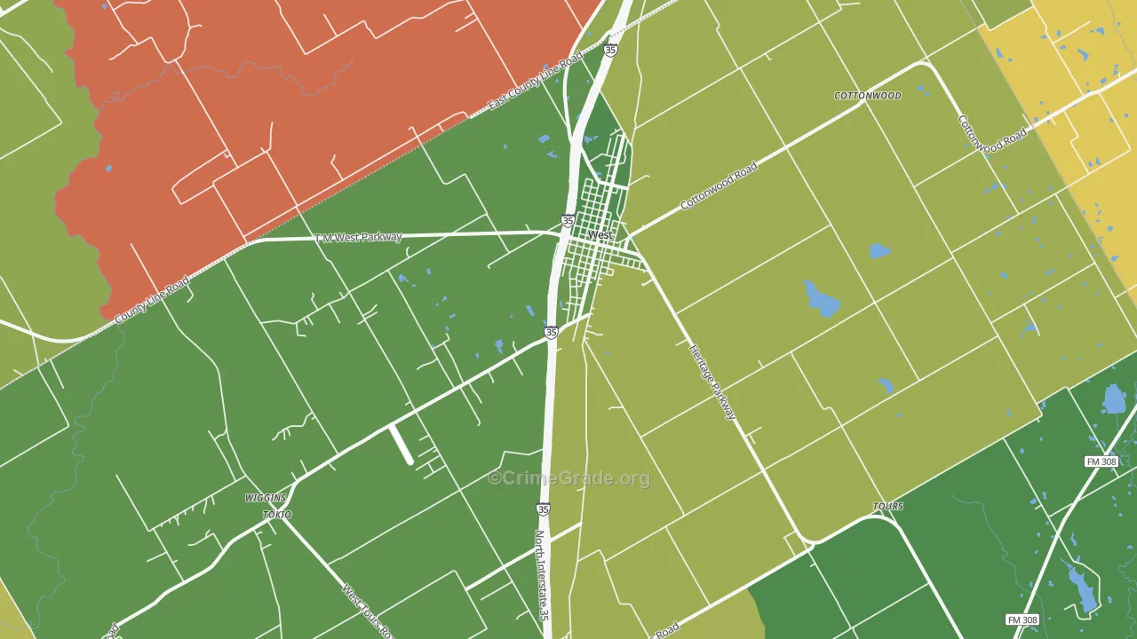 West, TX Map of Burglary Rates