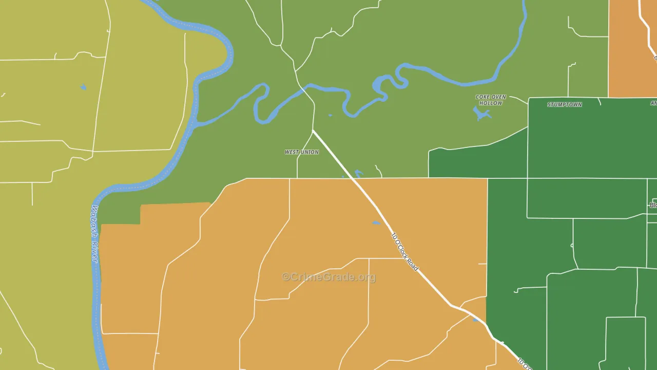 West Union, IN Map of Burglary Rates
