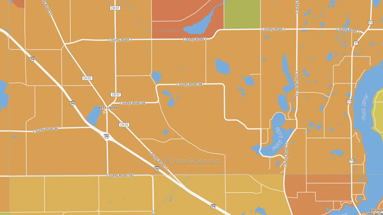 West Union, MN Map of Burglary Rates