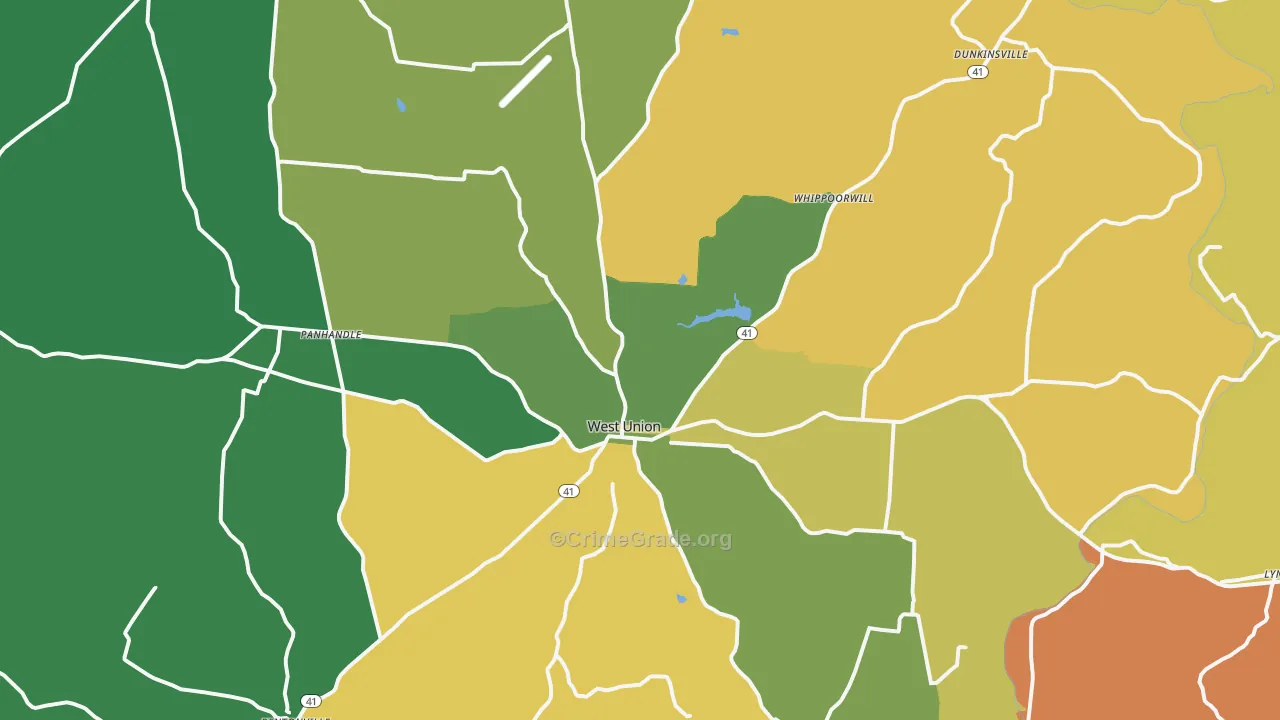 West Union, OH Map of Burglary Rates