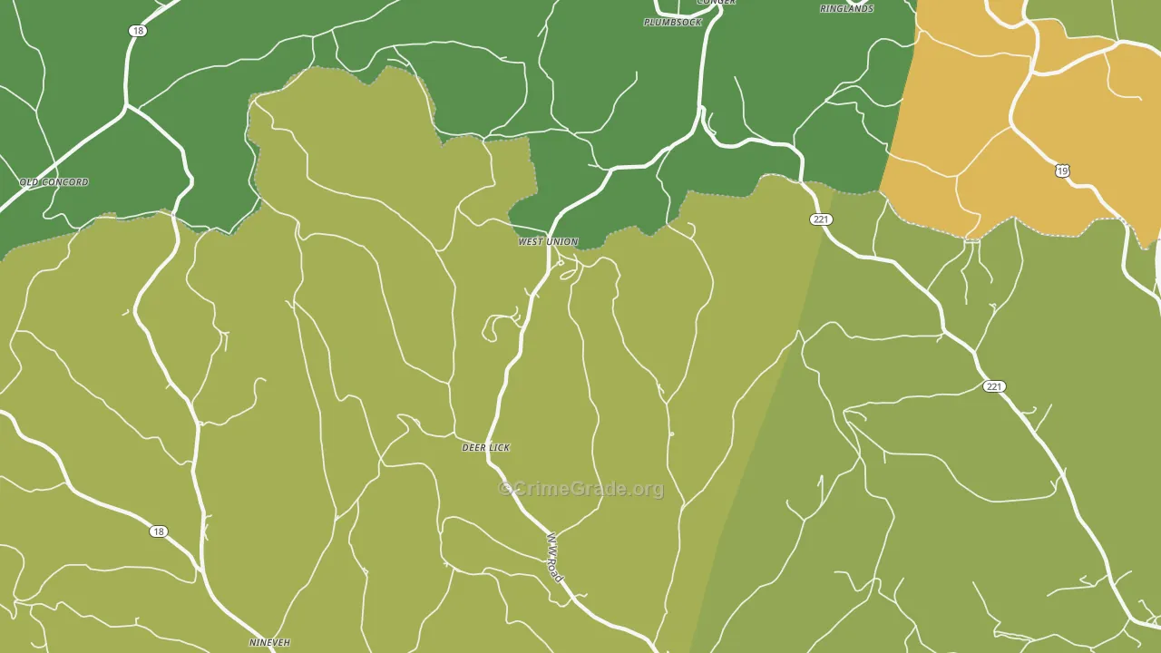 West Union, PA Map of Burglary Rates