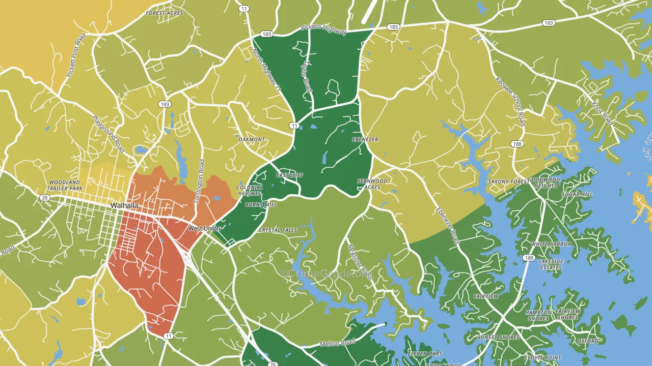 West Union, SC Map of Burglary Rates