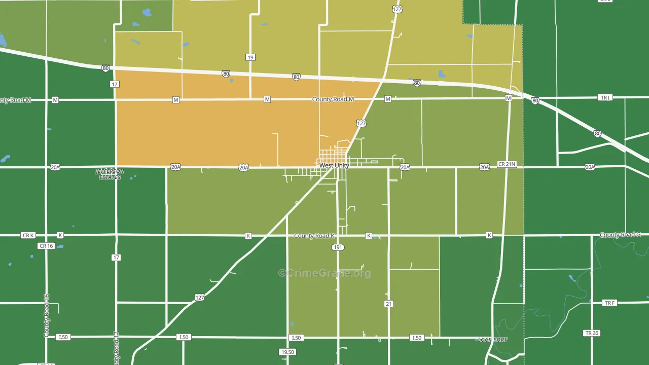 West Unity, OH Map of Burglary Rates