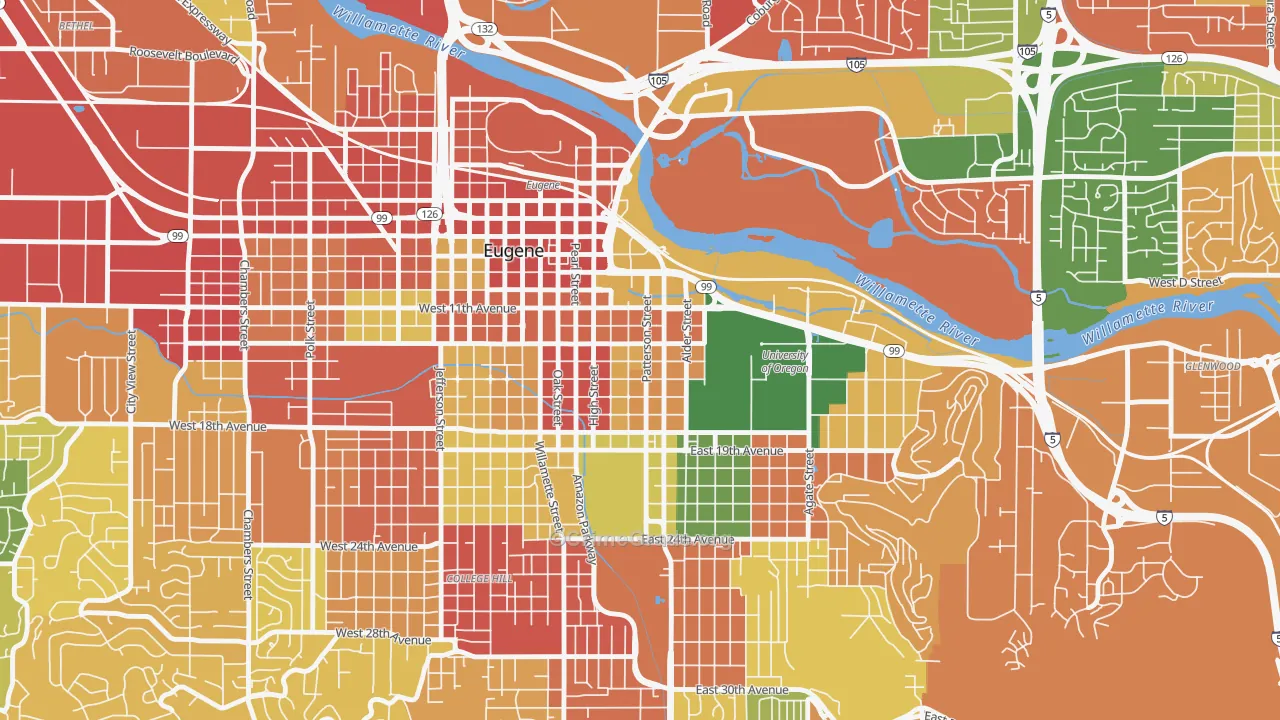 West University, Eugene, OR Map of Burglary Rates