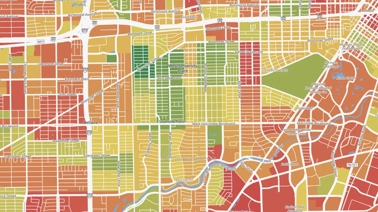 West University, Houston, TX Map of Burglary Rates