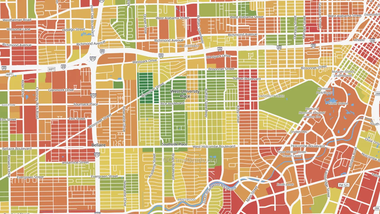 West University Place, TX Map of Burglary Rates