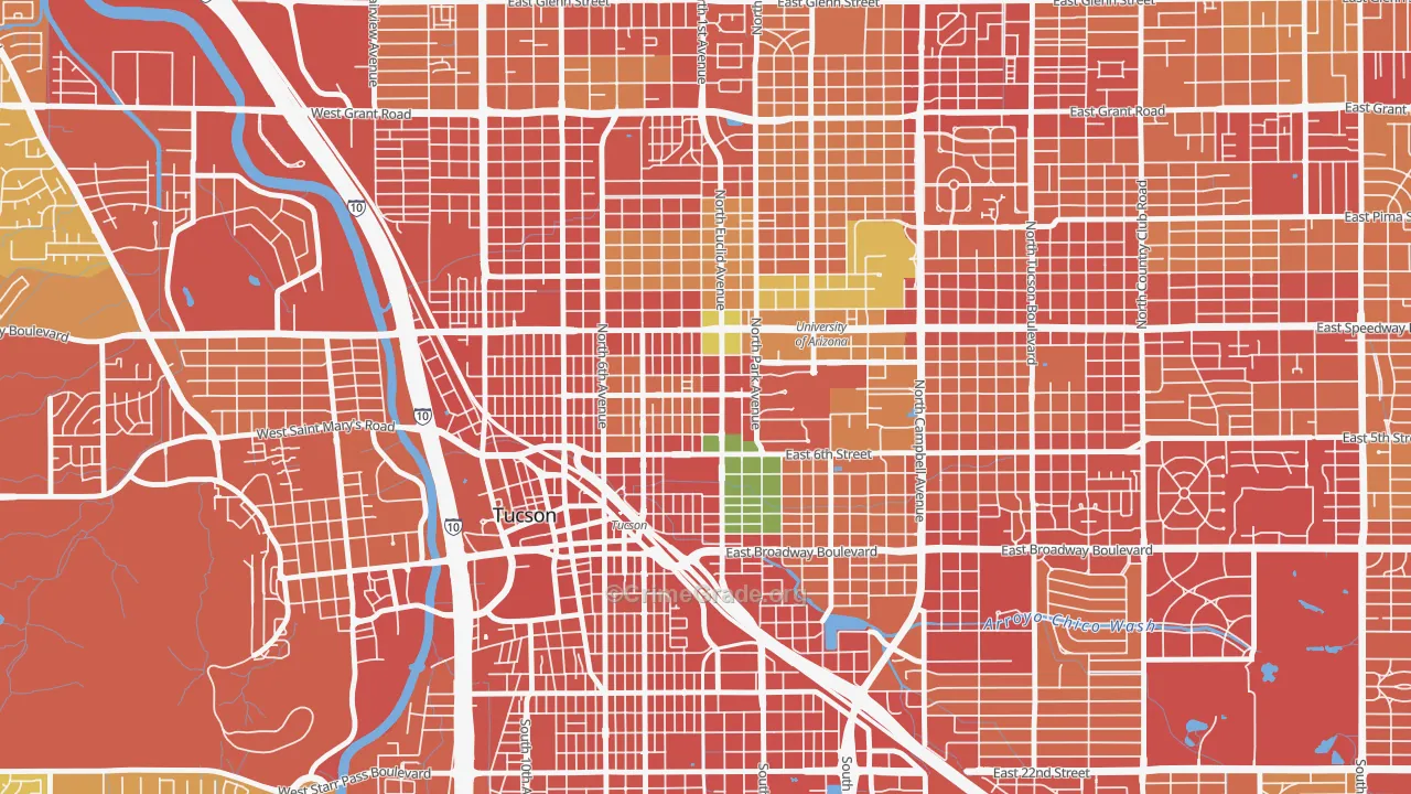West University, Tucson, AZ Map of Burglary Rates