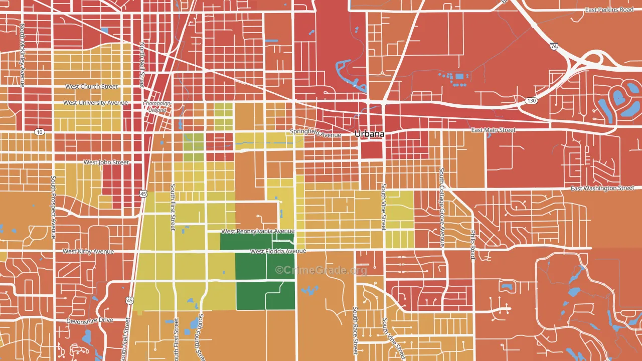 West Urbana, Urbana, IL Map of Burglary Rates