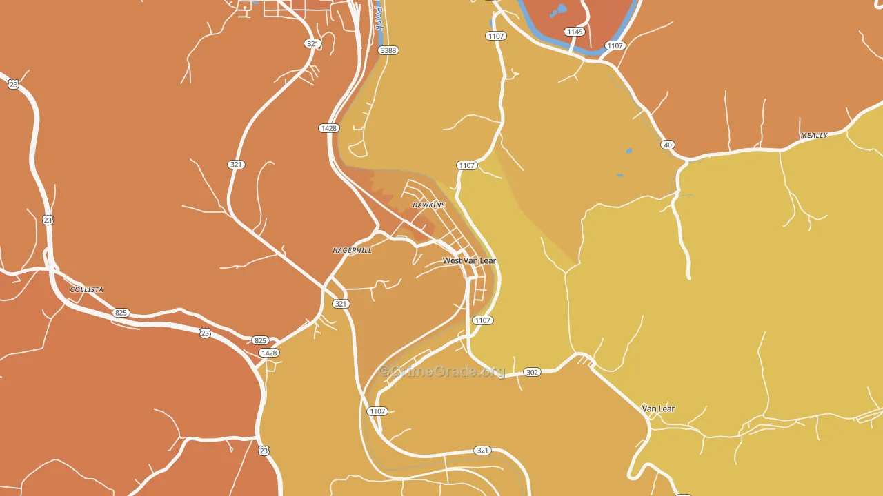 West Van Lear, KY Map of Burglary Rates