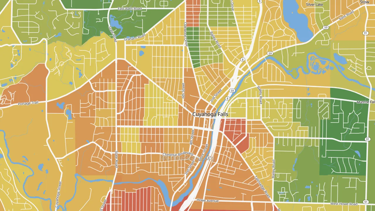 West Village, Cuyahoga Falls, OH Map of Burglary Rates