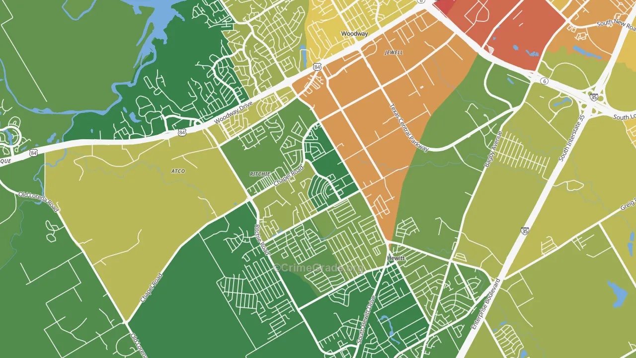 West Waco, Woodway, TX Map of Burglary Rates