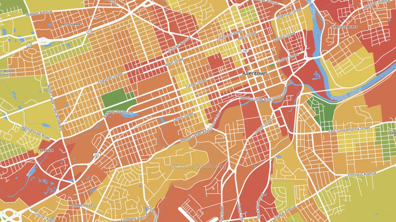 West Walnut, Allentown, PA Map of Burglary Rates