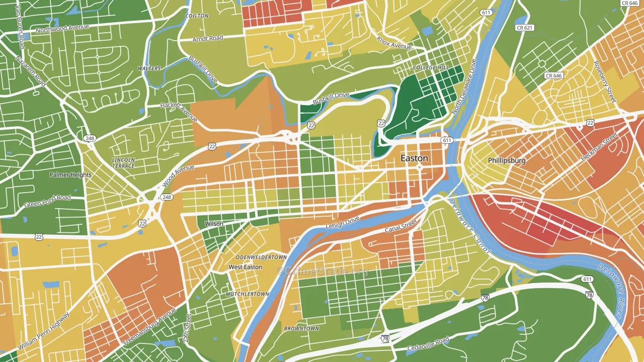West Ward, Easton, PA Map of Burglary Rates