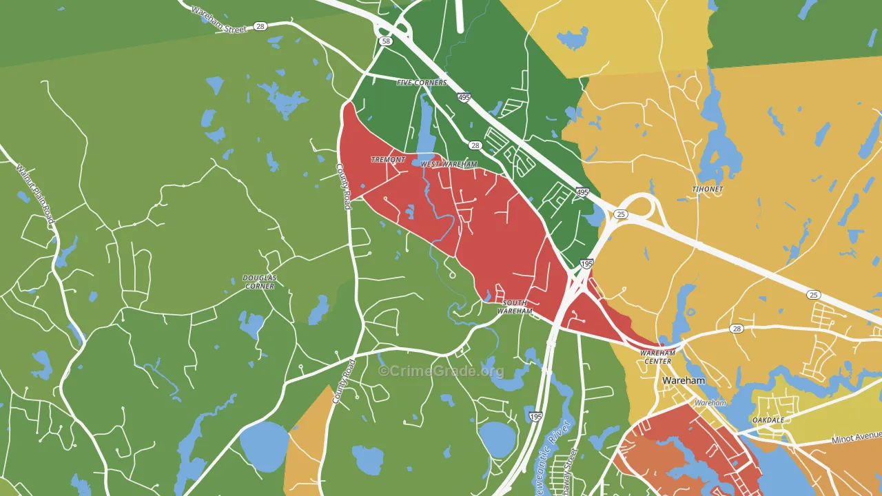 West Wareham, MA Map of Burglary Rates