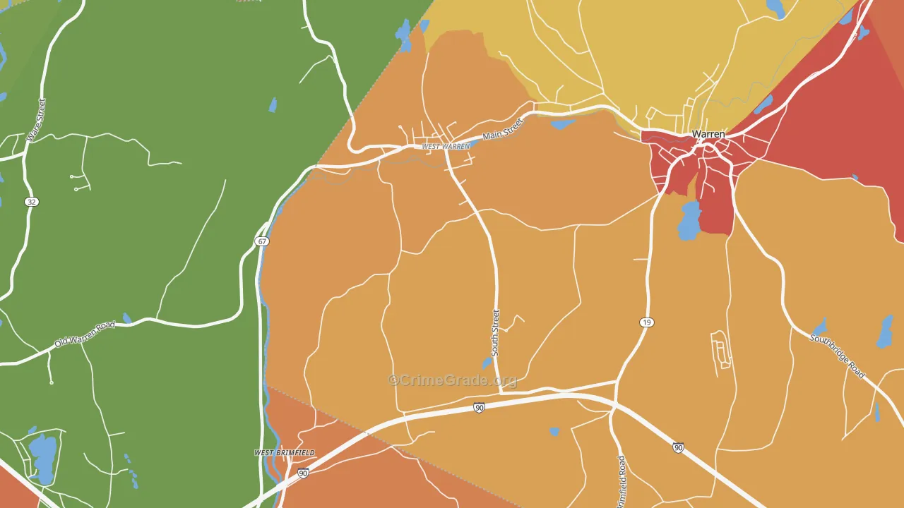 West Warren, MA Map of Burglary Rates