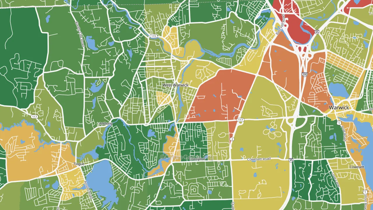 West Warwick, RI Map of Burglary Rates
