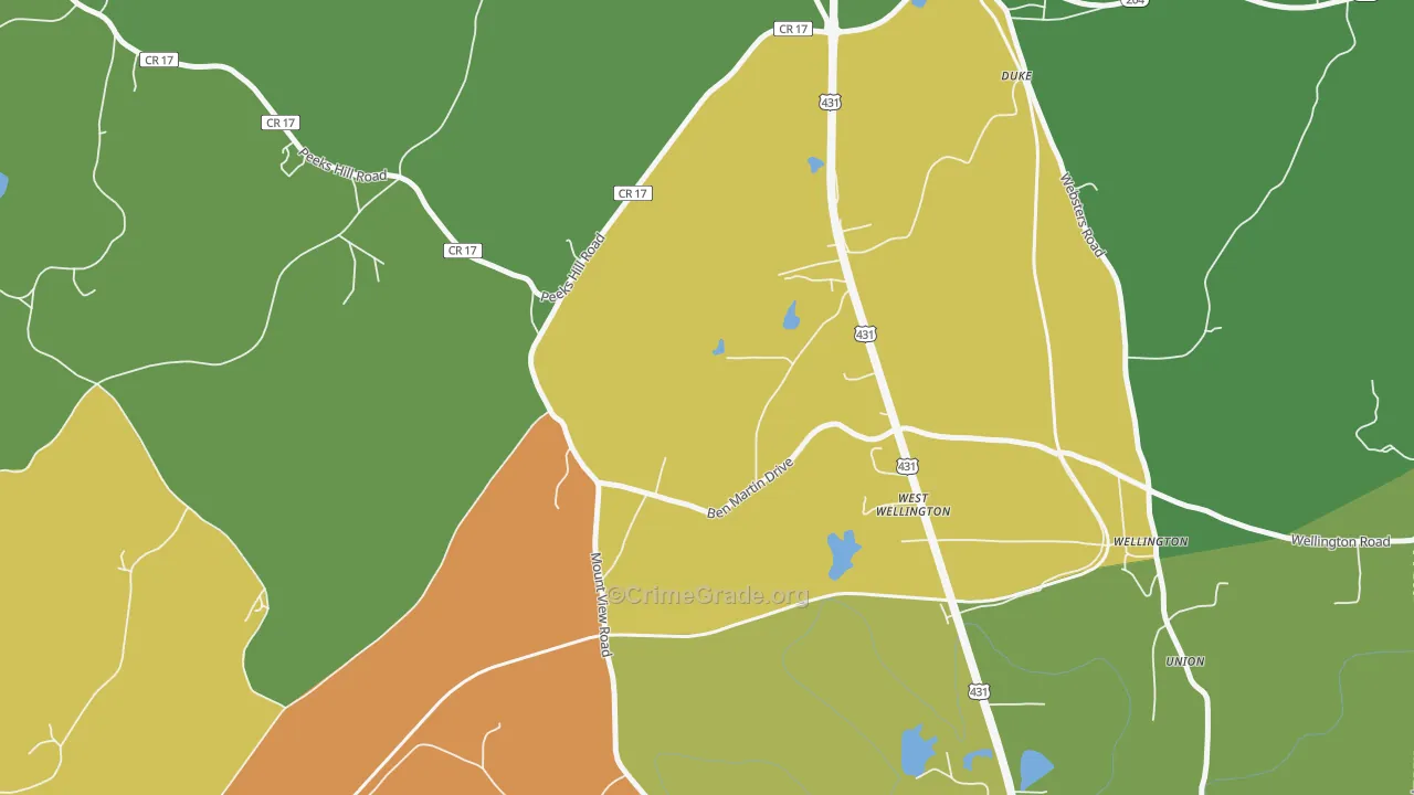 West Wellington, AL Map of Burglary Rates