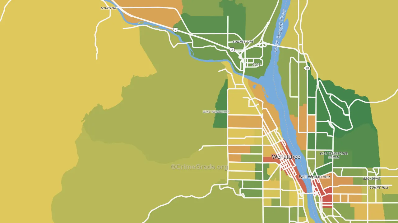 West Wenatchee, WA Map of Burglary Rates