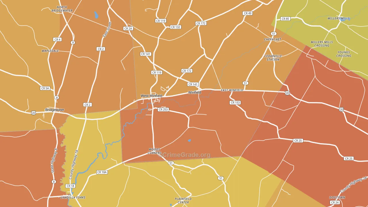 West Winfield, NY Map of Burglary Rates