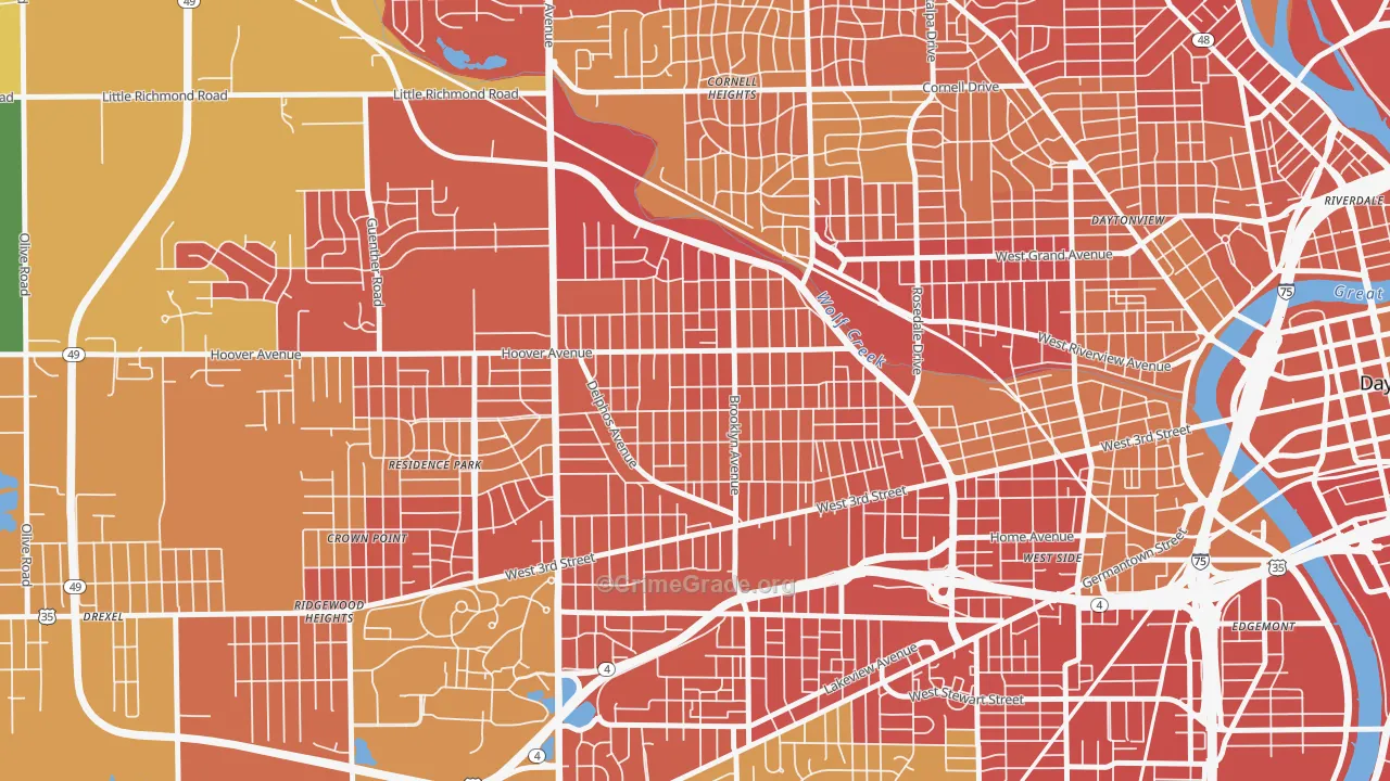 West Wood, Dayton, OH Map of Burglary Rates