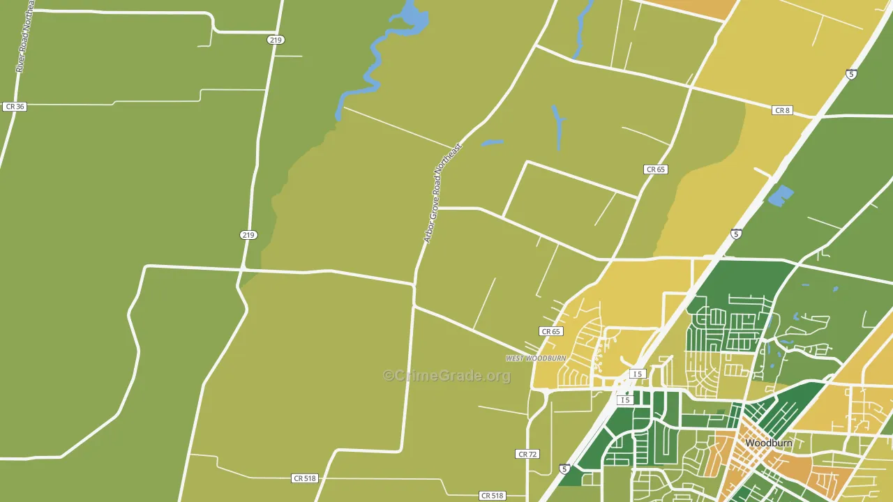 West Woodburn, OR Map of Burglary Rates